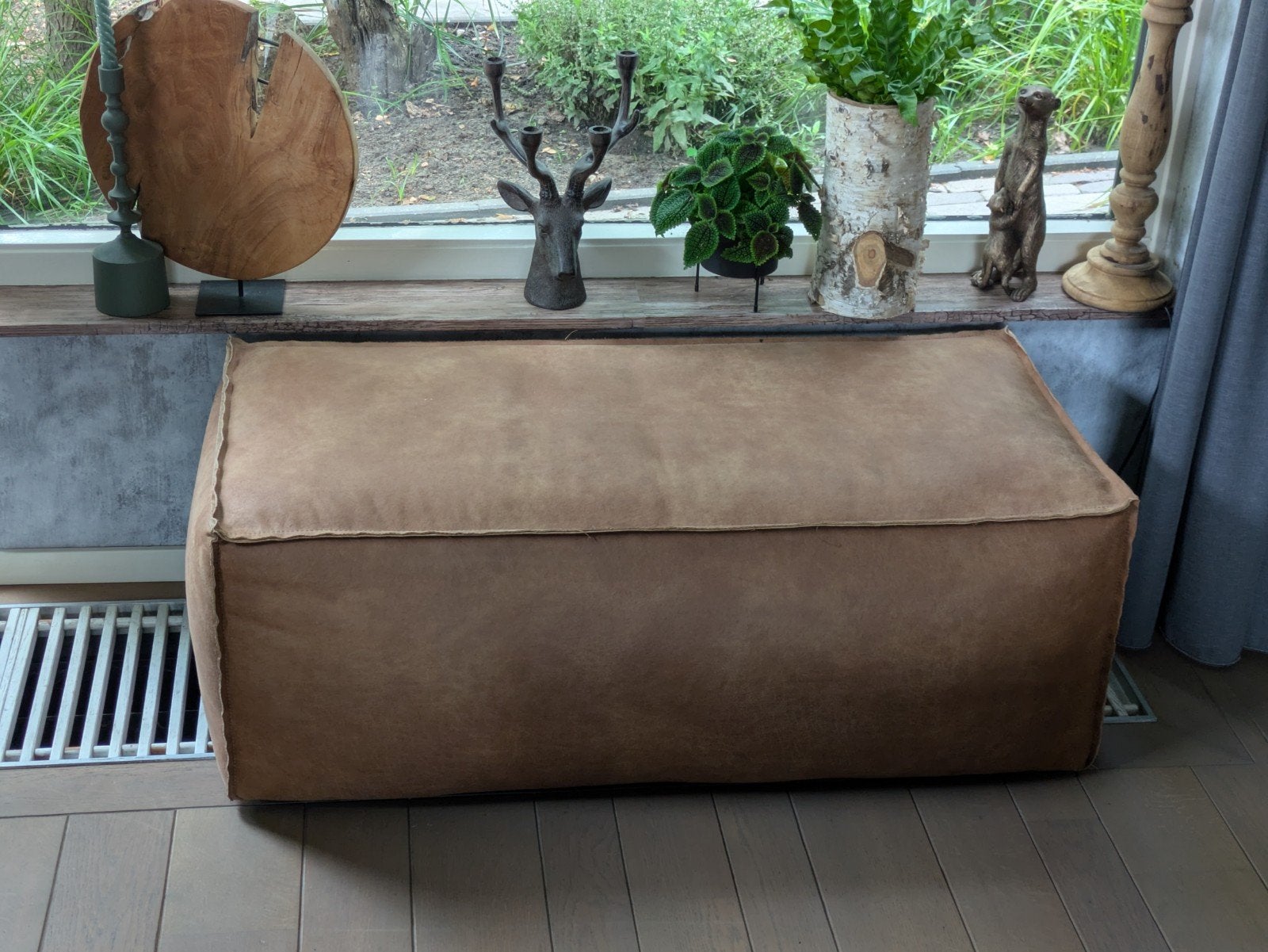 Leren rodeo poef/hocker van Be Pure home. Cognac kleur, Ophalen, Zo goed als nieuw, Rechthoekig, Leer