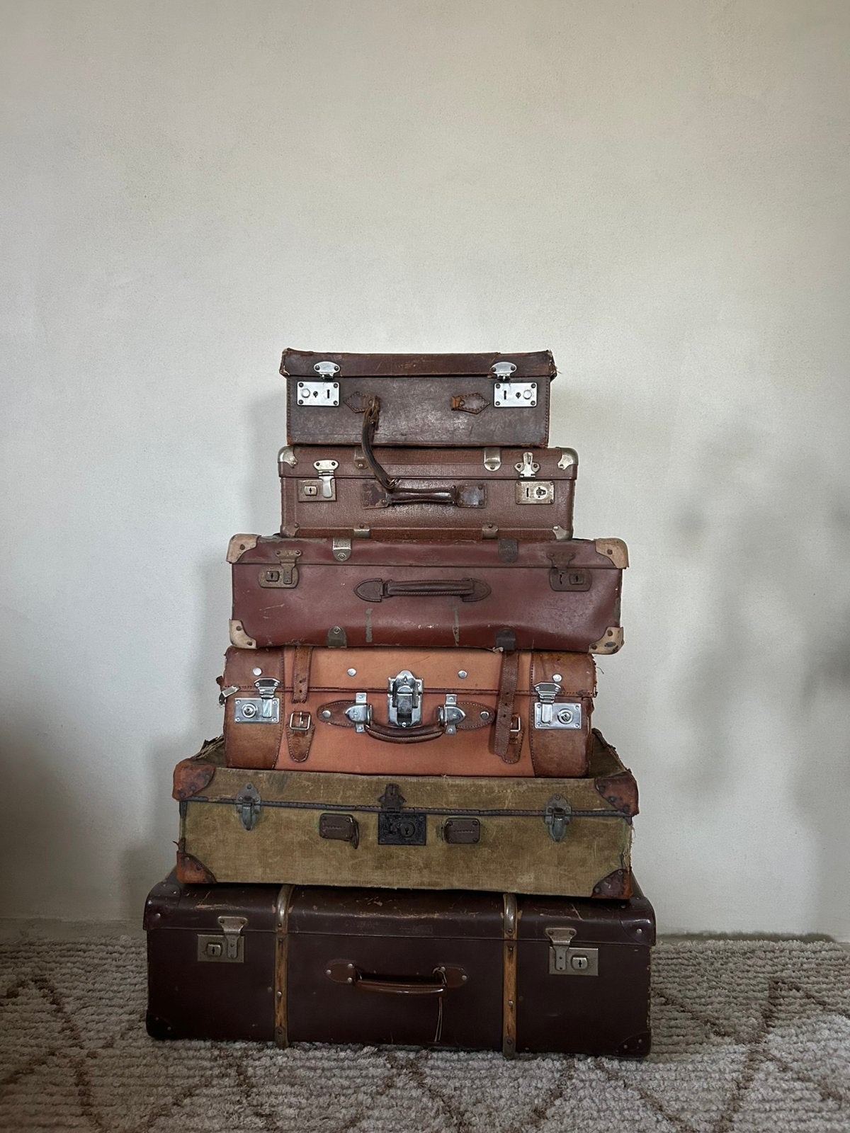 Set van 6 vintage koffers – oude leren & retro koffers, Ophalen