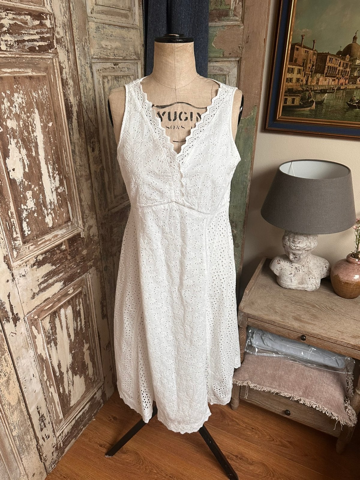 Katoenen kanten jurk van Ralph Lauren mt M (6) izgs, Kleding | Dames, Maat 38/40 (M), Blauw, Ophalen of Verzenden, Zo goed als nieuw