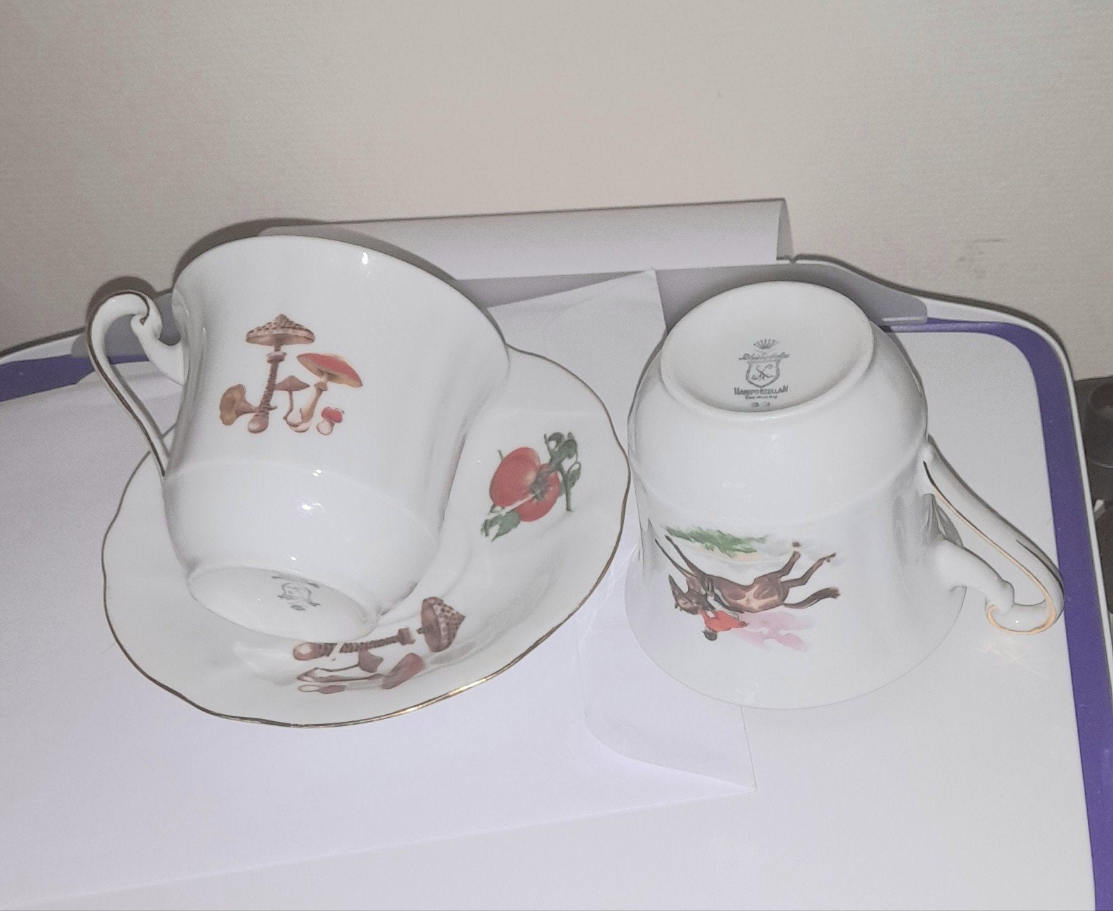 Rhensfalz kop en schotel hartporcelan, Antiek en Kunst, Ophalen of Verzenden