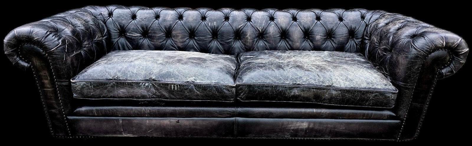 XL Chesterfield bank 2.40 vintage zwart leer + BEZORGING