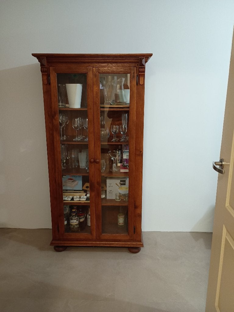 Vitrinekast kersenhout, Huis en Inrichting, Ophalen, Combinatie van klassiek, koloniaal en rustiek/landelijk, 50 tot 100 cm, Kersenhout