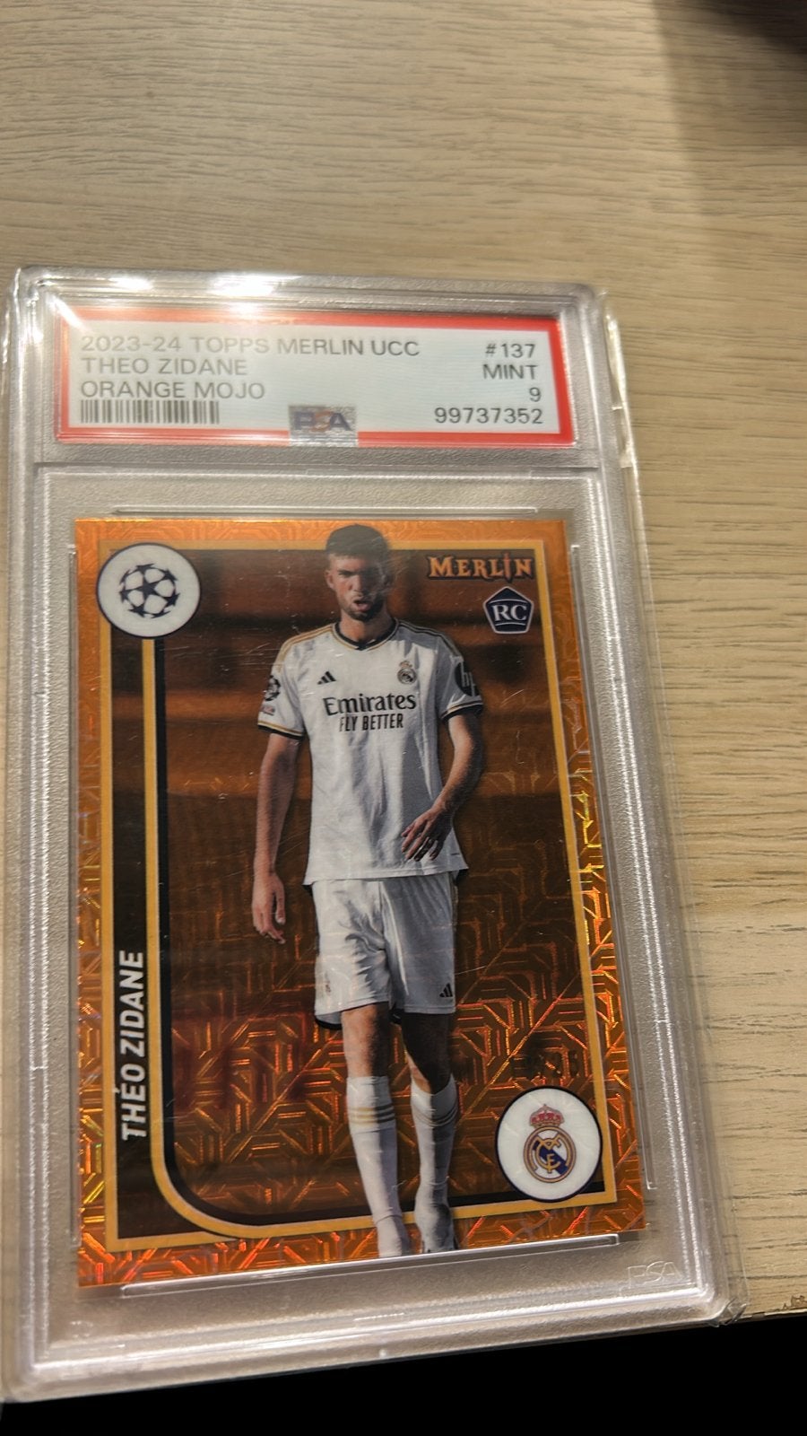 Topps Merlin Theo Zidane /25 PSA 9 Orange Mojo RC, Ophalen of Verzenden, Zo goed als nieuw, Buitenlandse clubs, Spelerskaart