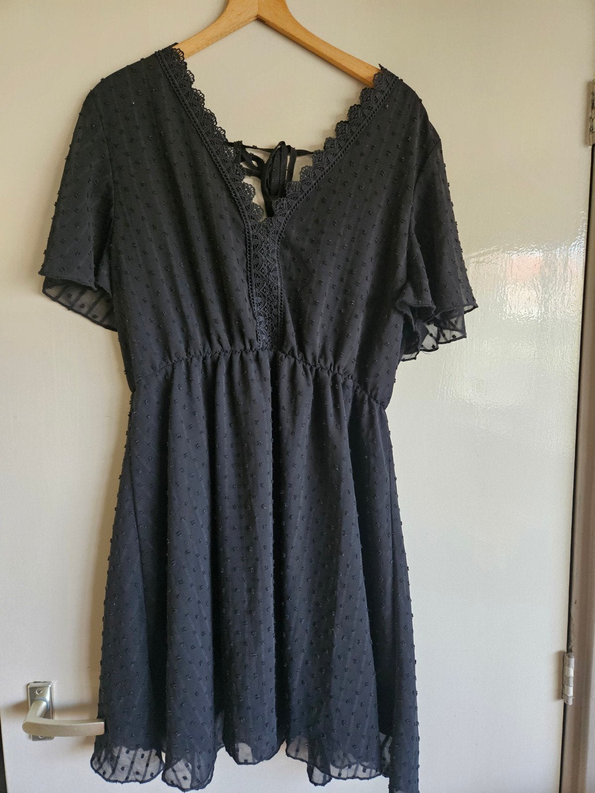 Zwarte Shein jurk met kant en stippen, maat XL, Zwart, Maat 46/48 (XL) of groter, Ophalen of Verzenden, Zo goed als nieuw