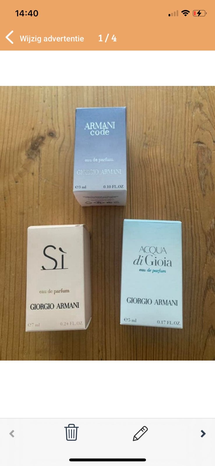 Georgio armani parfum mini’s, Ophalen of Verzenden, Nieuw