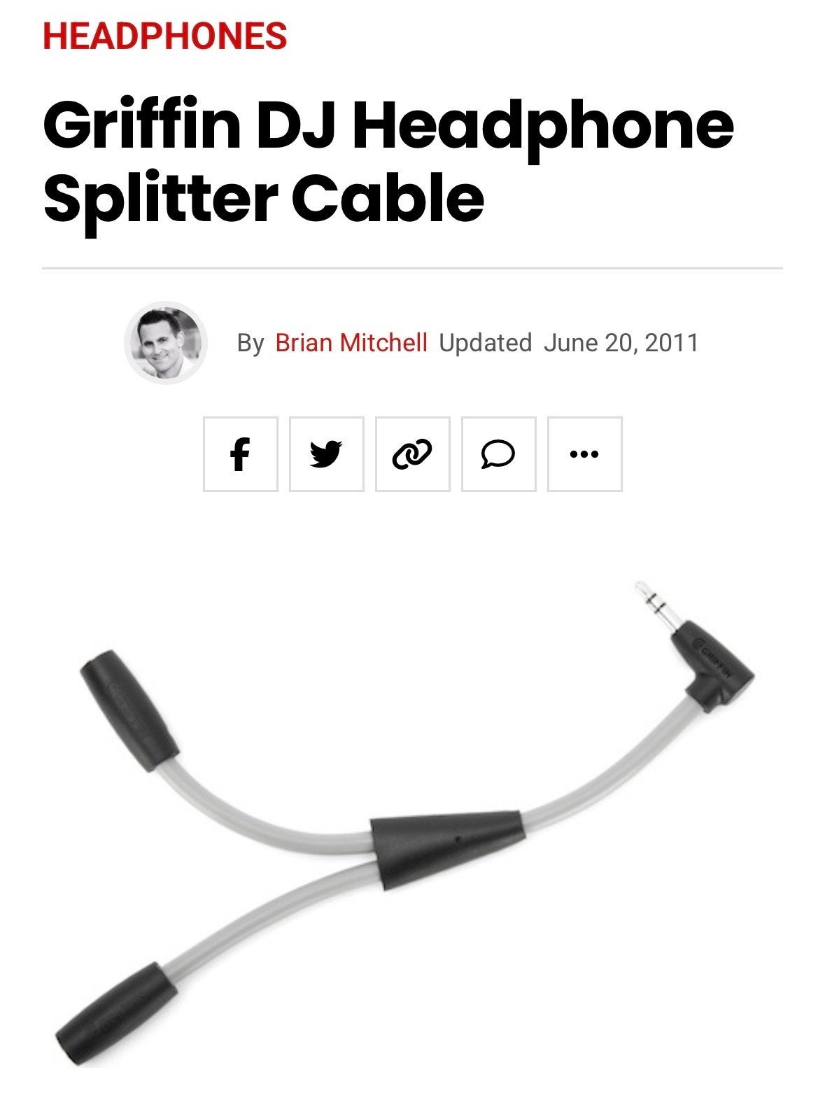 Gevraagd: Griffin DJ Hoofdtelefoon Splitter Kabel, Verzenden, Gebruikt, Minder dan 2 meter, Overige kabels