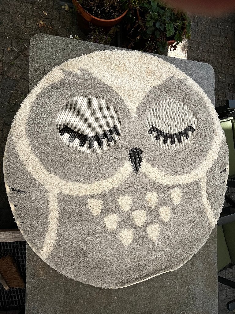 Vloerkleed Ritchie Uil – crème/grijs – Ø120 cm, Huis en Inrichting, Stoffering | Tapijten en Kleden, Ophalen, Rond, Grijs, Hoogpolig