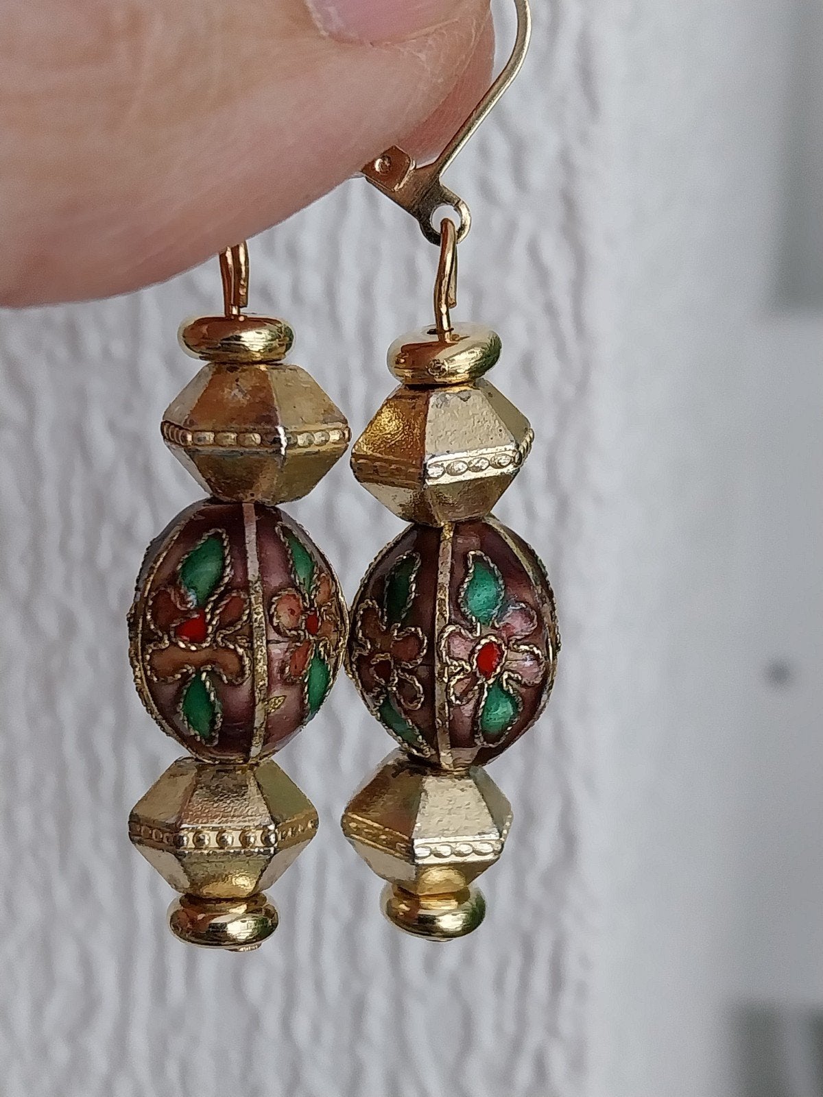 Cloisonne kraal oorbellen #25965, Sieraden, Tassen en Uiterlijk, Oorbellen, Verzenden, Zo goed als nieuw, Hangers