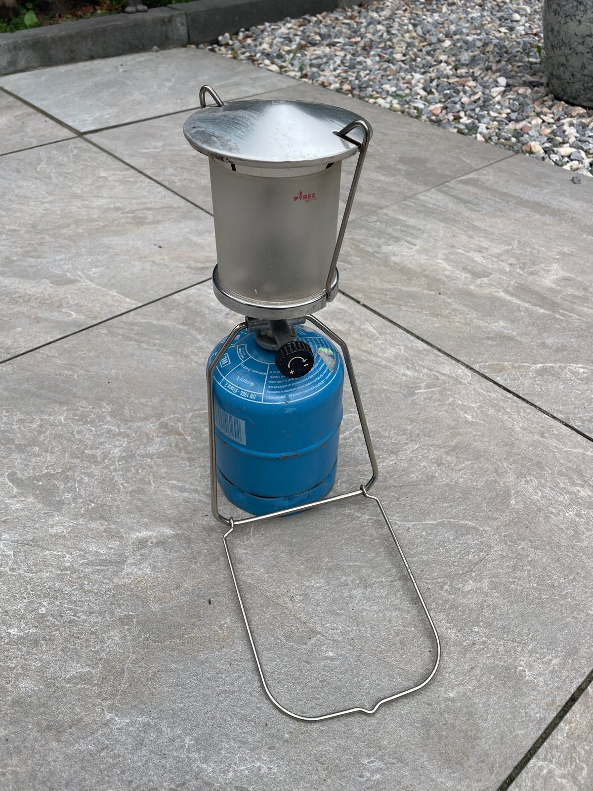 Campinggaslamp met Pyrex glas, Caravans en Kamperen, Ophalen of Verzenden, Gebruikt