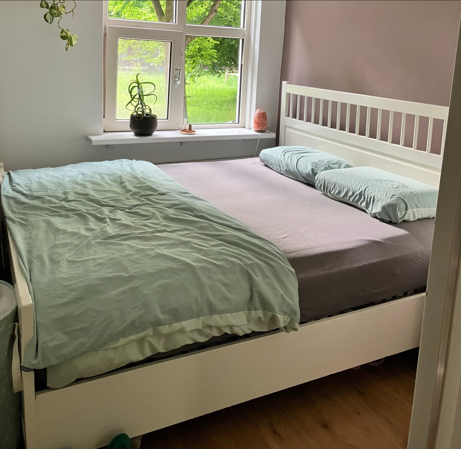 Wit tweepersoonsbed (180x200) met hoofdbord, Ophalen, Gebruikt, Wit, Tweepersoons