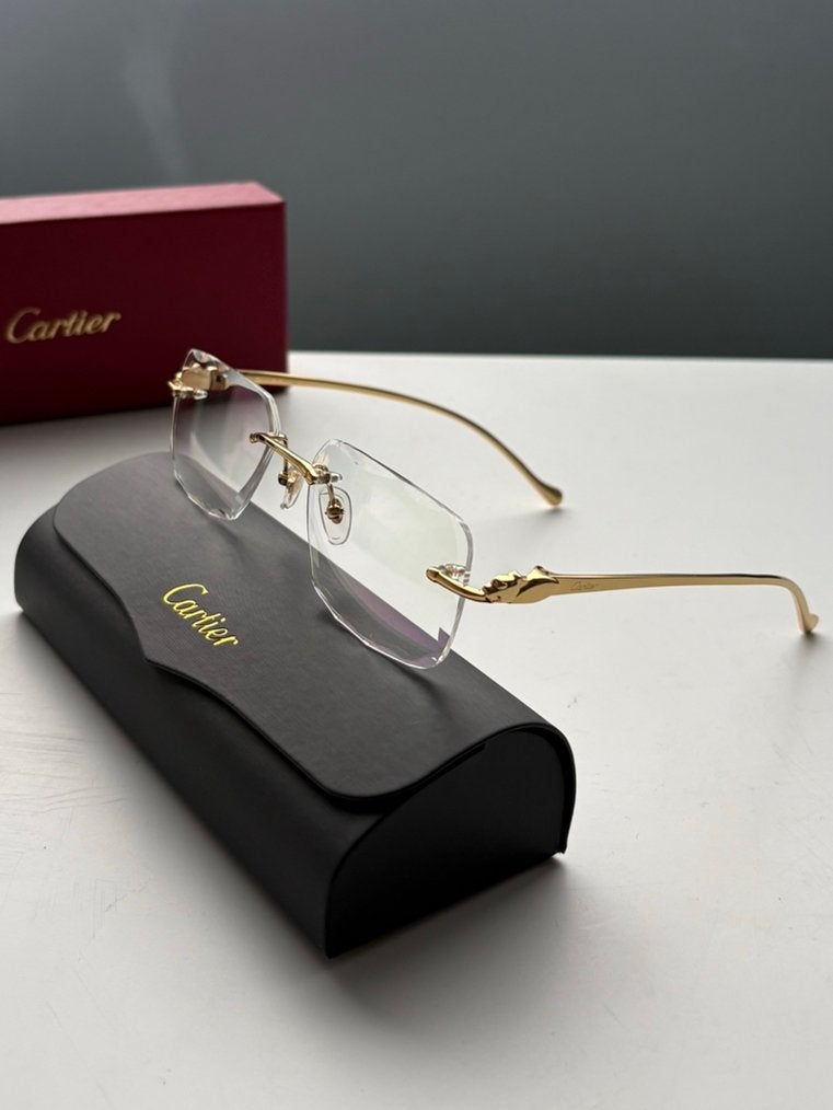 Cartiet Panthera Bril Transparant Gouden Frame Diamond Cut, Ophalen of Verzenden, Nieuw, Zwart, Overige merken
