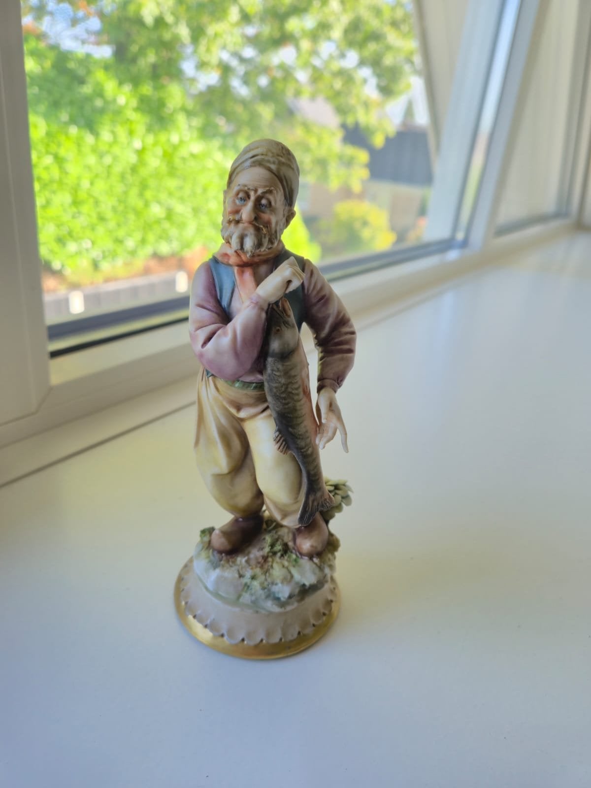 Vintage A. Borsato Porseleinen Beeldje Visser met Vis, Ophalen of Verzenden