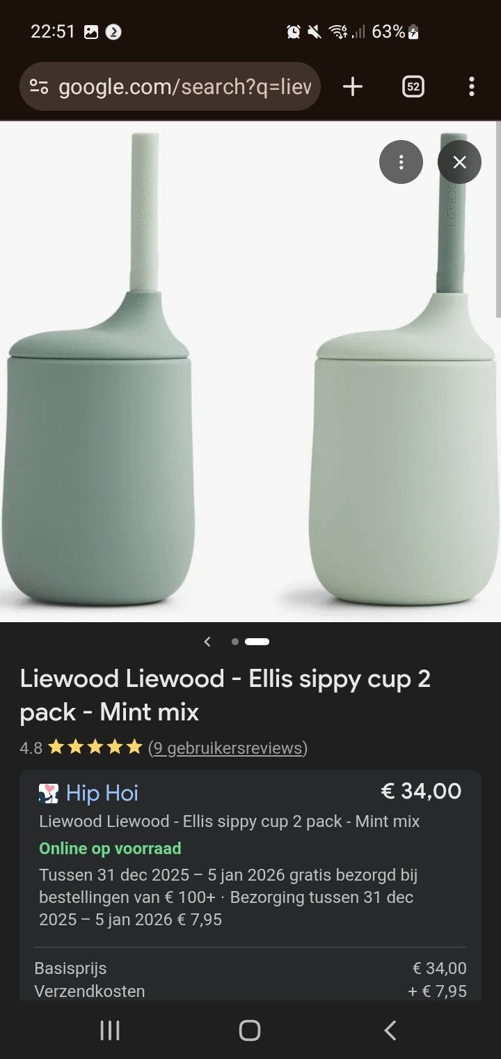 Liewood Ellis Rietjesbeker 2-pack - Mint Mix, Ophalen of Verzenden, Nieuw