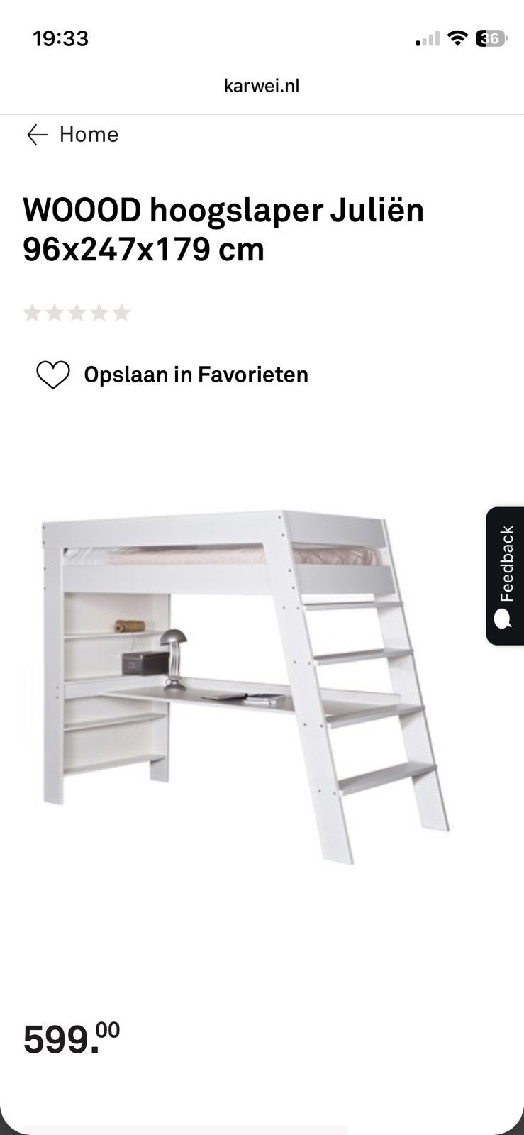 Te koop Woood hoogslaper Julien, Ophalen, Gebruikt, Eenpersoons, 180 tot 200 cm