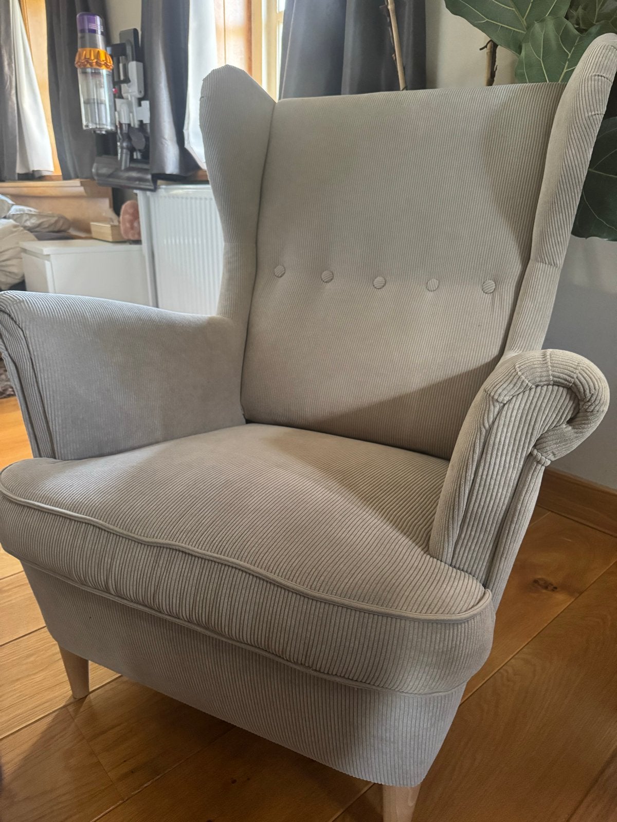 IKEA STRANDMON Oorfauteuil - Kelinge beige, Ophalen, Zo goed als nieuw, Stof, 75 tot 100 cm