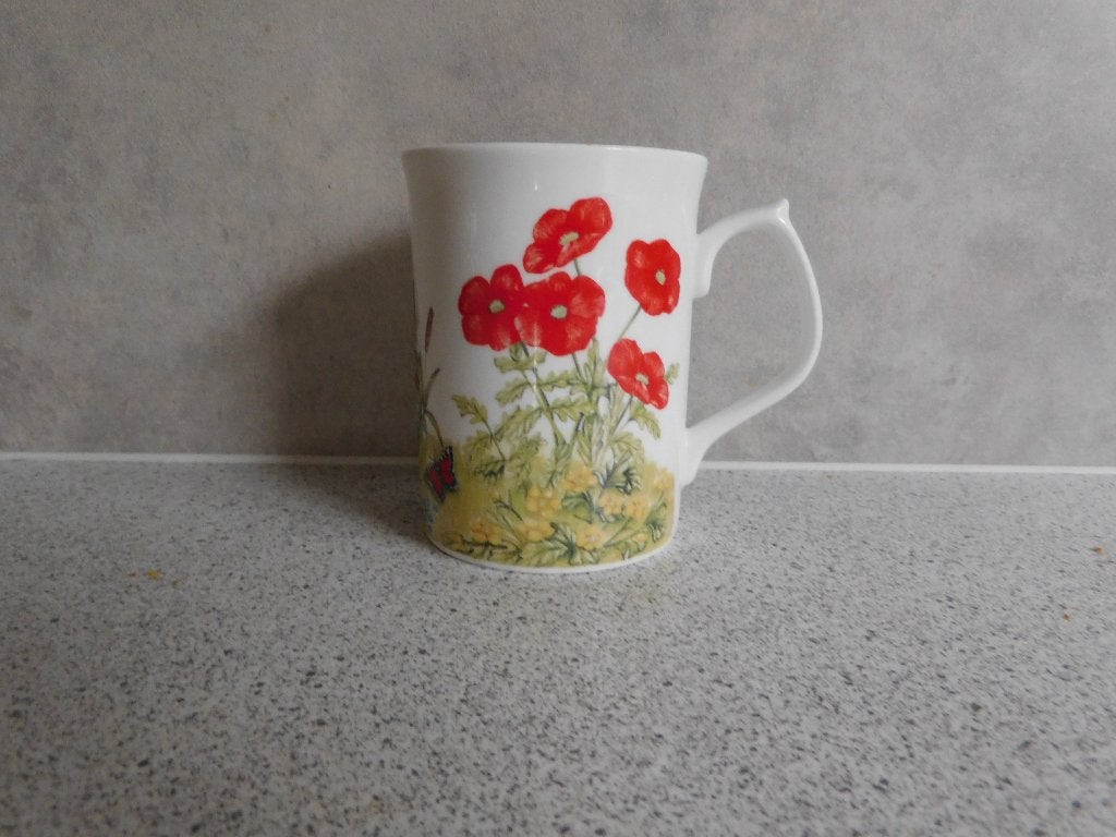 Mok Fine Bone China Papaver Lesly Hallas Duchess, Overige merken, Klassiek, Zo goed als nieuw, Porselein