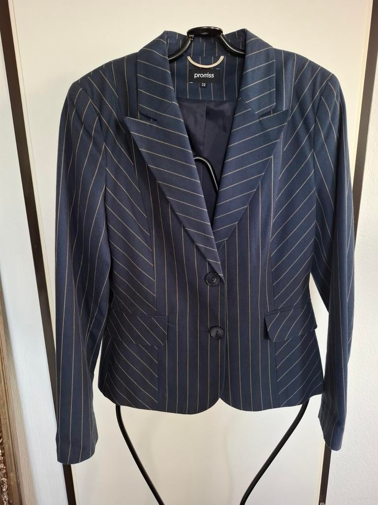 PROMISS 2-delig streep pak Denim Blue kleur maat 38, Maat 38/40 (M), Promiss, Kostuum of Pak, Zo goed als nieuw