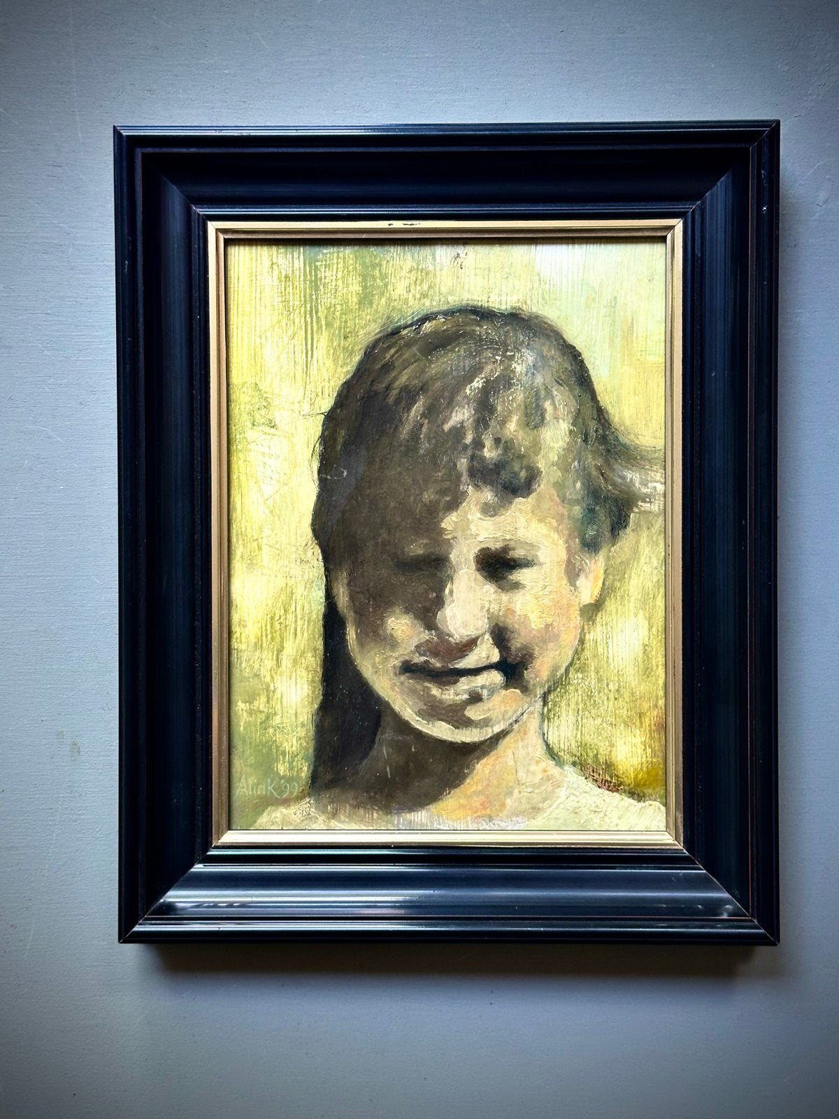 Olieverf portret jong kind, impressionistisch, Alink '99, Antiek en Kunst, Paneel, Verzenden, Portret of Personen, Impressionistisch