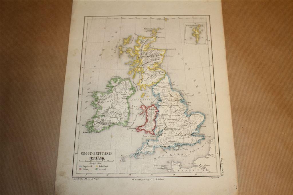 Zeldzame antieke kaart - Groot-Brittannië en Ierland 1860 !!, Boeken, Atlassen en Landkaarten, Ophalen of Verzenden, Gelezen, 1800 tot 2000