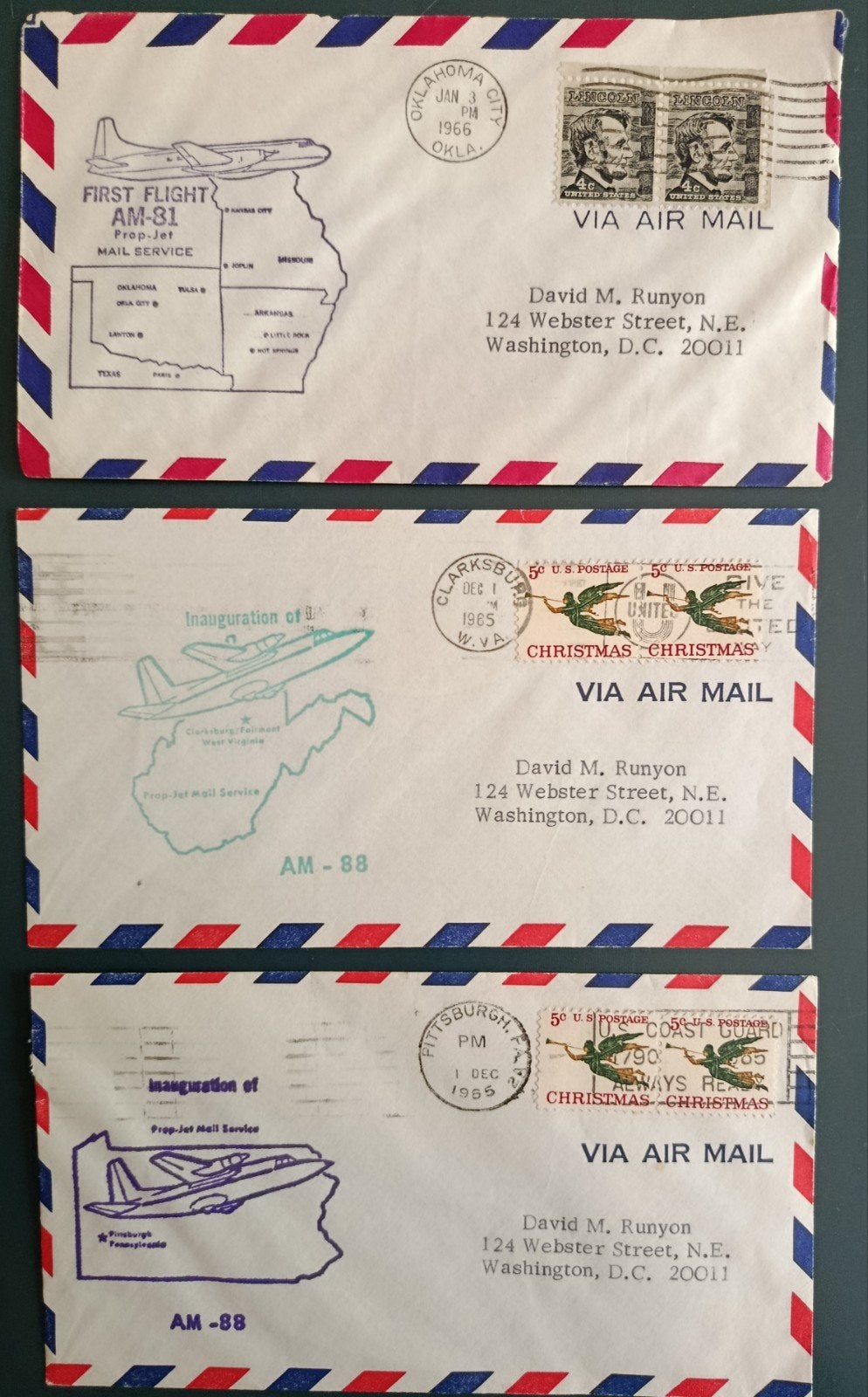 USA - drie 1e vlucht covers, Ophalen of Verzenden, Gestempeld, Noord-Amerika