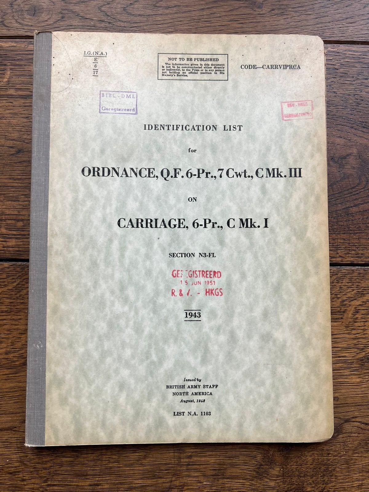 WO2 Canadees onderdelen handboek 6 ponder kanon voorchrift, Verzamelen, Amerika, Verzenden