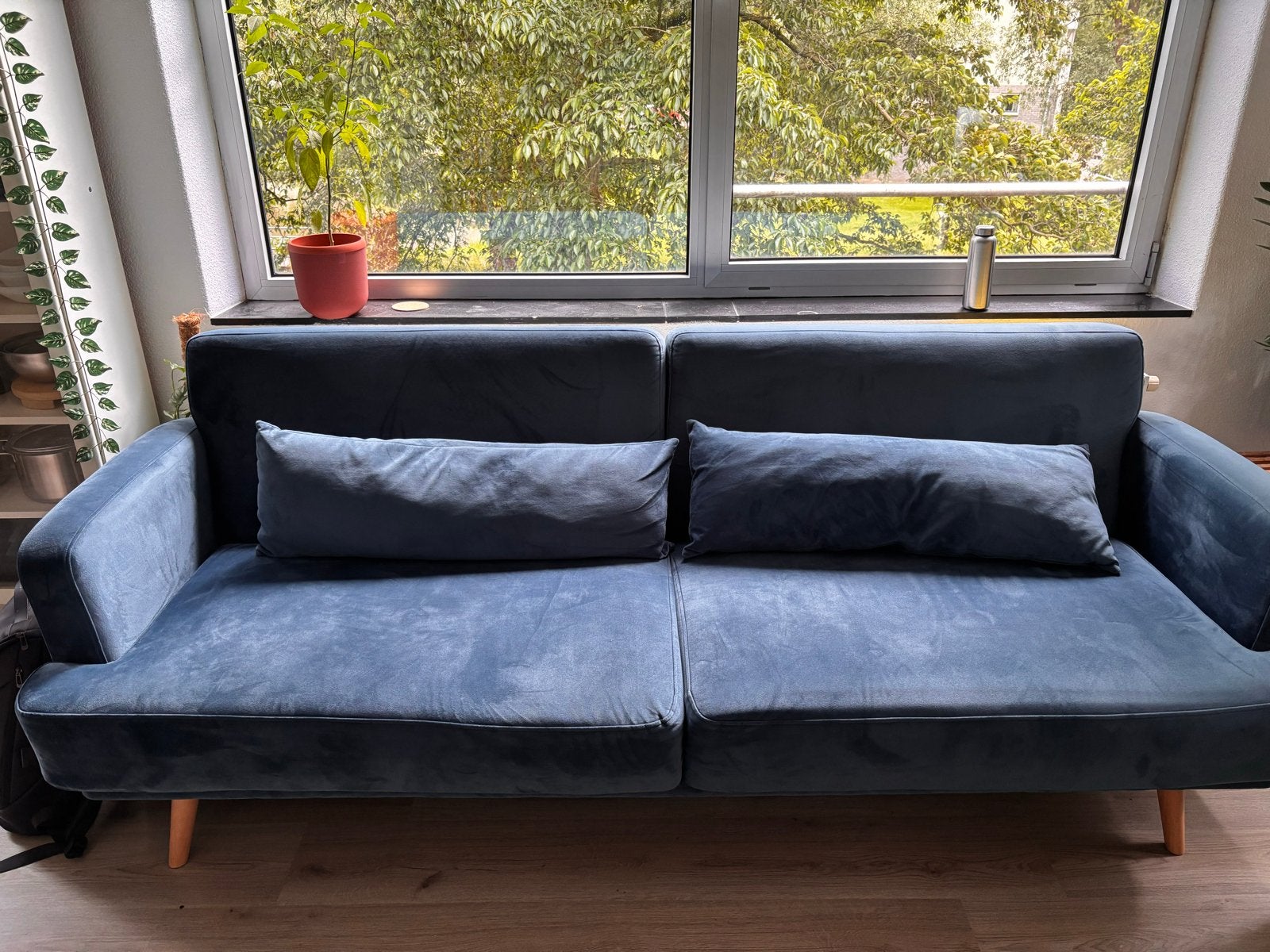 Maisons du Monde driezits slaapbank, Huis en Inrichting, Ophalen, Blauw, 210 cm, Tweepersoons