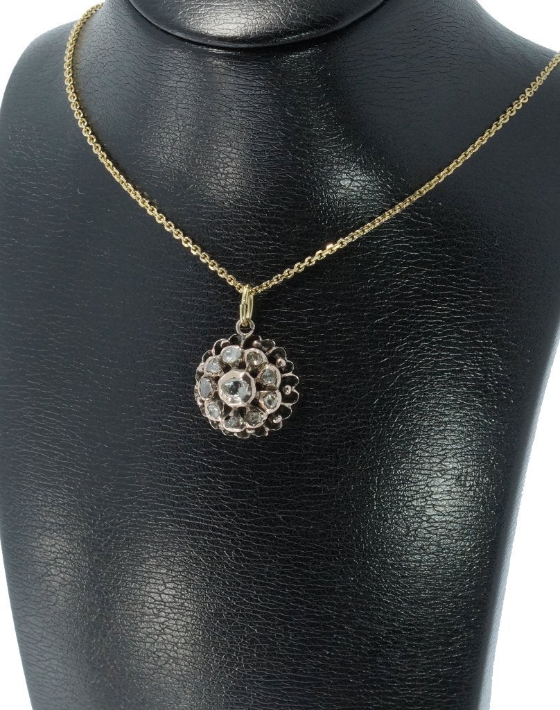 Diamanten antieke fraaie gouden ketting hanger rozet, Ophalen of Verzenden, Goud, Hanger, Met edelsteen