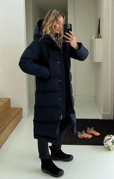 Lange donsjas navy blue / marineblauw maat M - H&M ARKET, Ophalen of Verzenden, Zo goed als nieuw, Maat 38/40 (M), Blauw
