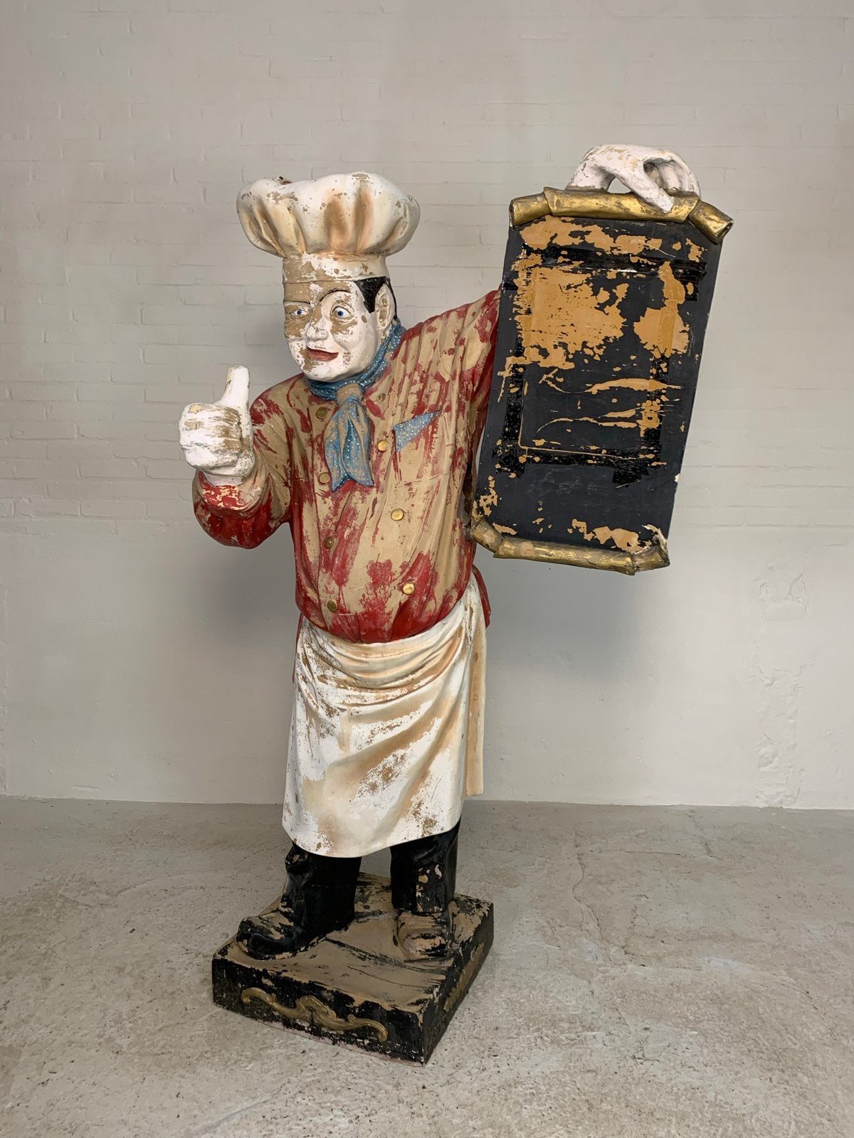 Vintage Chef Beeld met Menu Bord - Decoratief, Antiek en Kunst, Curiosa en Brocante, Ophalen