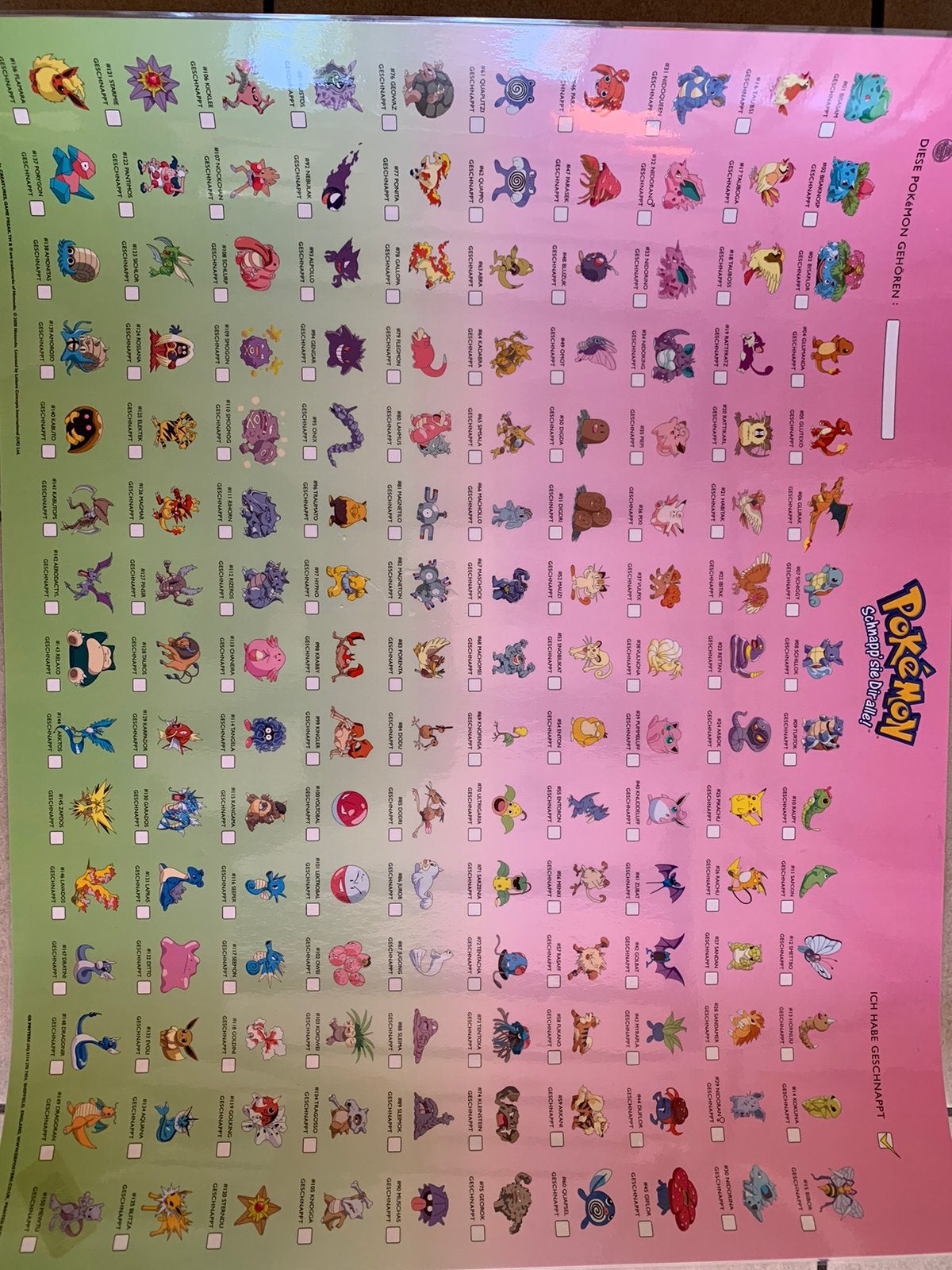 Pokemon geplastificeerde poster 1996/2000, Verzamelen, Posters, Ophalen of Verzenden, Zo goed als nieuw, A1 t/m A3, Film en Tv