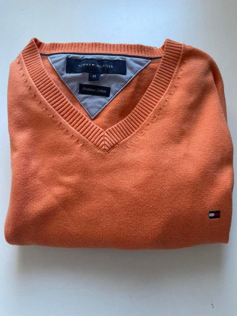 Tommy Hilfiger Premium Katoenen V-hals Trui Maat M Oranje, Ophalen of Verzenden, Zo goed als nieuw, Maat 48/50 (M), Oranje