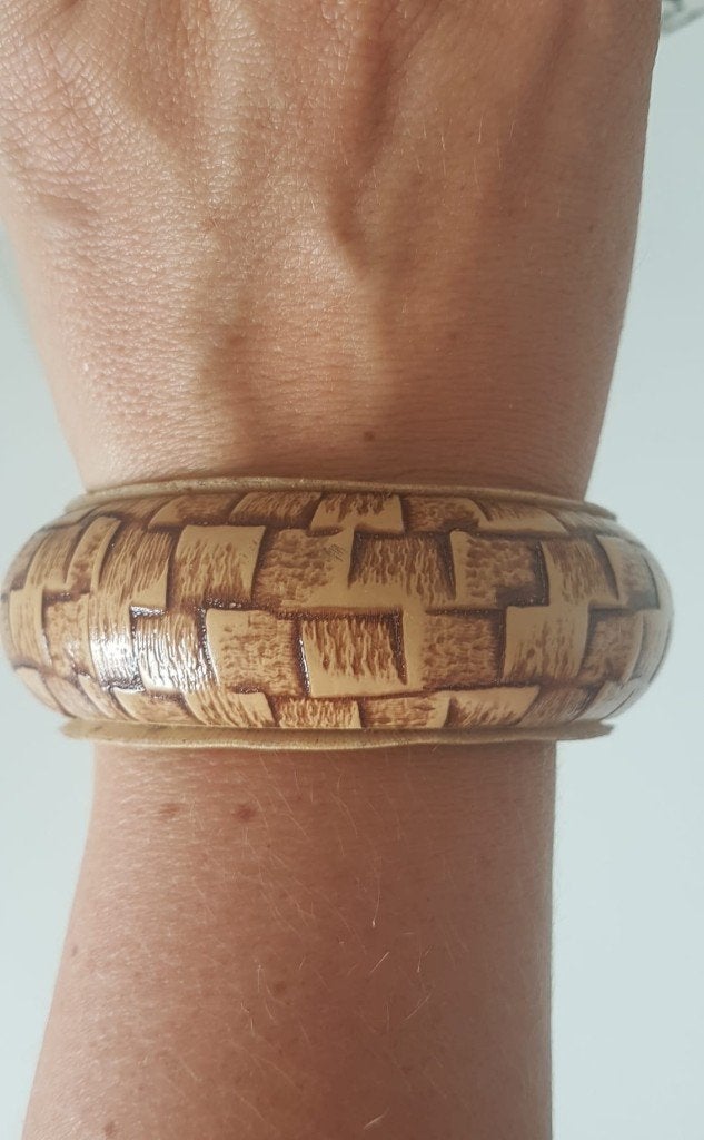 Armband Hout Slangen Patroon, Verzenden, Zo goed als nieuw, Bruin, Hout
