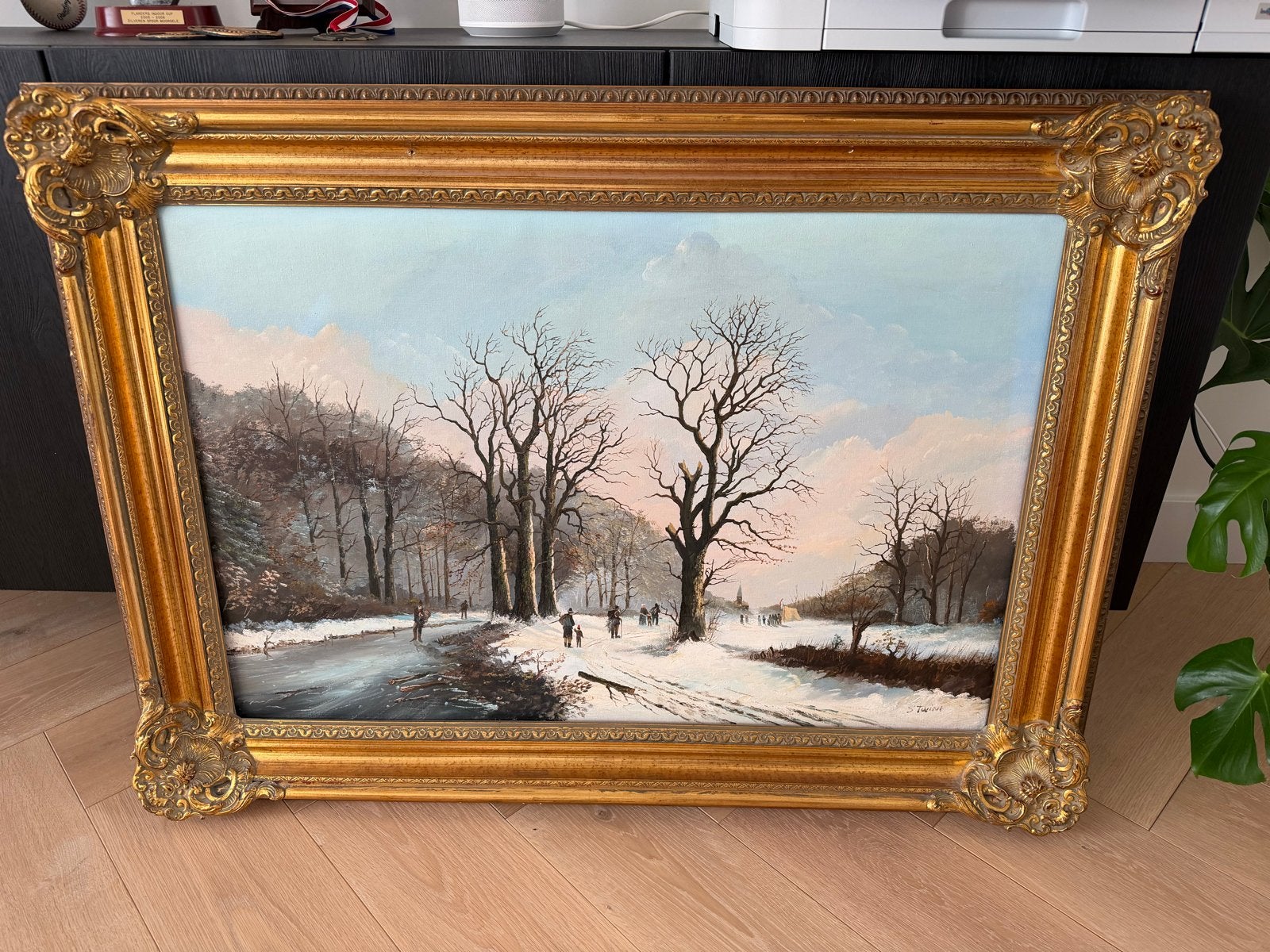 Schilderij Simon Twint met gouden lijst, Ophalen, Doek, Realistisch, Bijzondere lijst