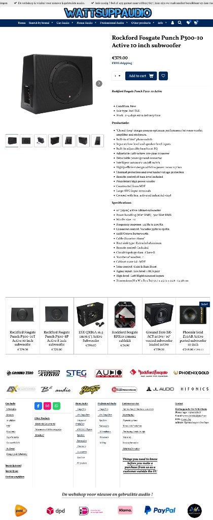 Rockford Fosgate Punch P300-10 Active 10 inch subwoofer, Audio Design, Nieuw, Am Breilingsweg 3, 76709 Kronau, Duitsland, Ophalen of Verzenden