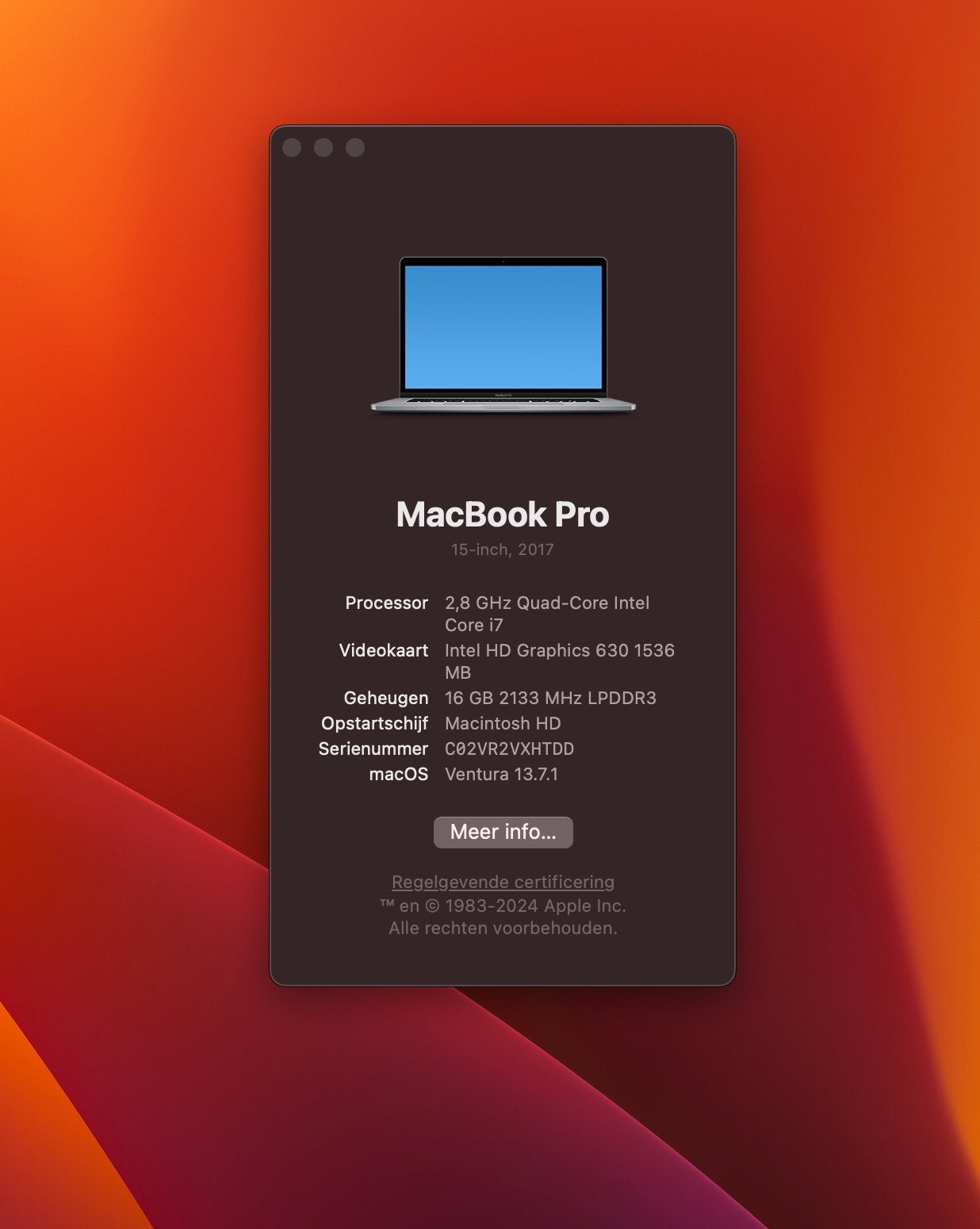 MacBook Pro 15-inch, 2017 - 16GB RAM, 2.8 GHz i7, Gebruikt, 2 tot 3 Ghz, 512 GB, 16 GB
