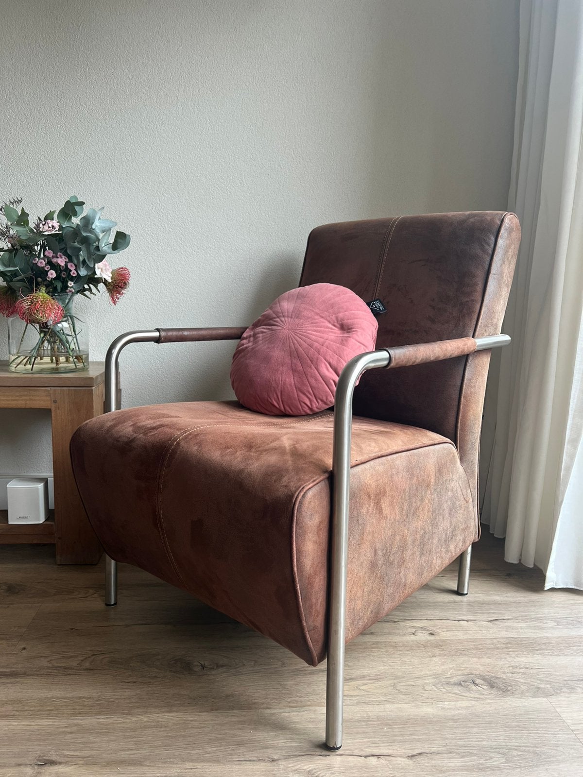 Stoere, bruine fauteuil/stoel, Huis en Inrichting, Ophalen, Gebruikt, Bruin, Eén
