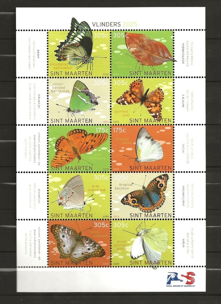Sint Maarten 2025: vlinders, Ophalen of Verzenden, Postfris, Dier of Natuur
