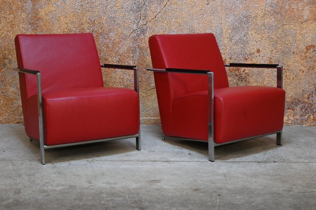 ZGANieuw 2 rode leren Harvink Alowa design fauteuils
