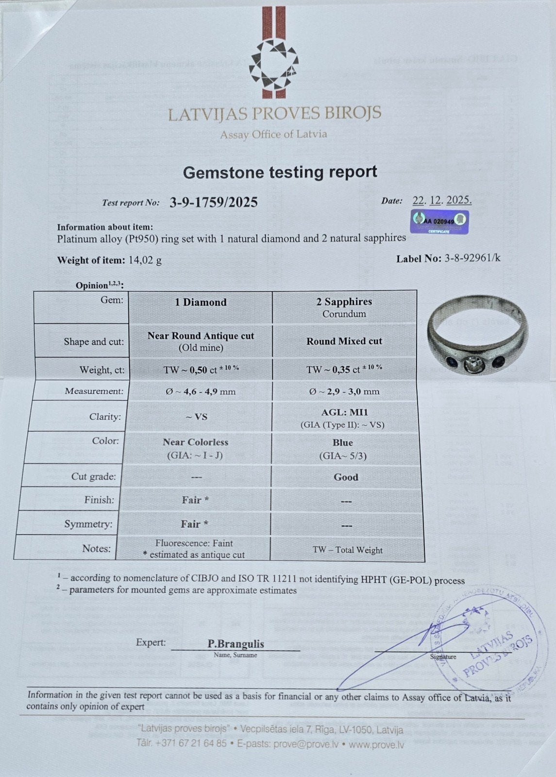 Prachtige massieve Pt950 platina ring met diamant, Ophalen of Verzenden, Zo goed als nieuw, Dame, Goud