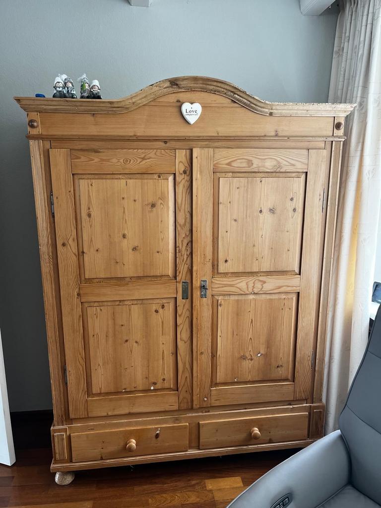 Antieke grenen kast met lades en planken, Huis en Inrichting, Ophalen, Gebruikt, 100 tot 150 cm, Met lade(s)