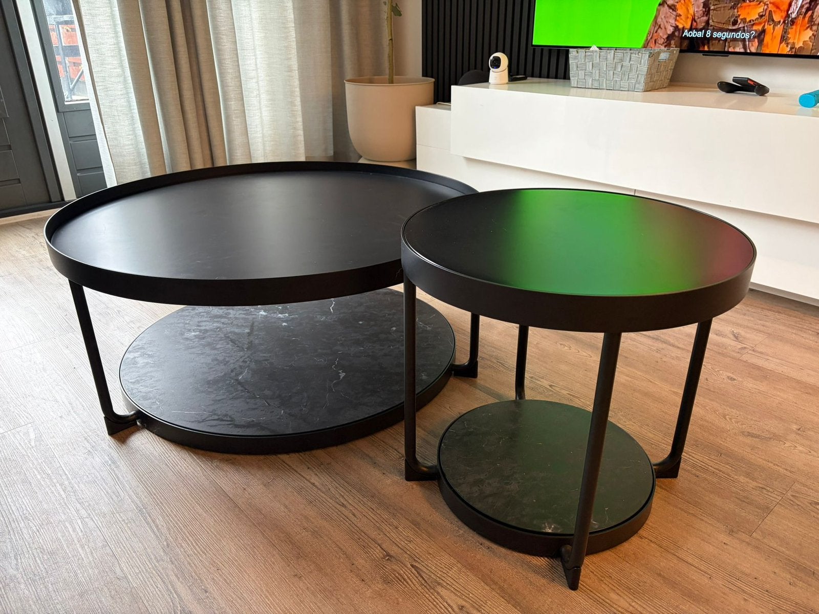 IKEA FRÖTORP salontafel + bijzettafel set zwart, Huis en Inrichting, Tafels | Salontafels, Ophalen, 50 tot 100 cm, Rond, Glas