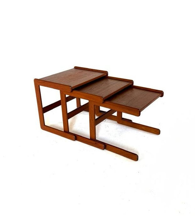 Vintage teakhouten mimiset, Salin Nyborg ‘60, Minder dan 55 cm, Vintage retro buisframe design rotan webbing papercord deens, Salin Nyborg
