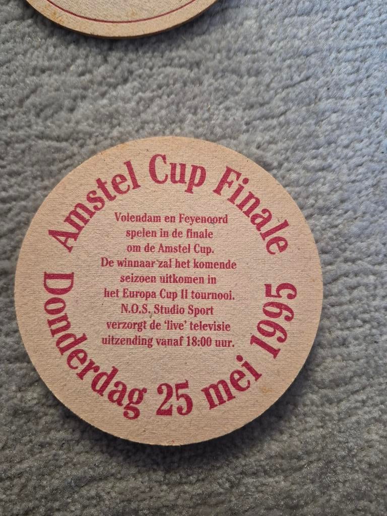 Amstel Cup Finale 1995 Bierviltje - Feyenoord vs Volendam, Ophalen of Verzenden, Gebruikt, Feyenoord, Overige typen