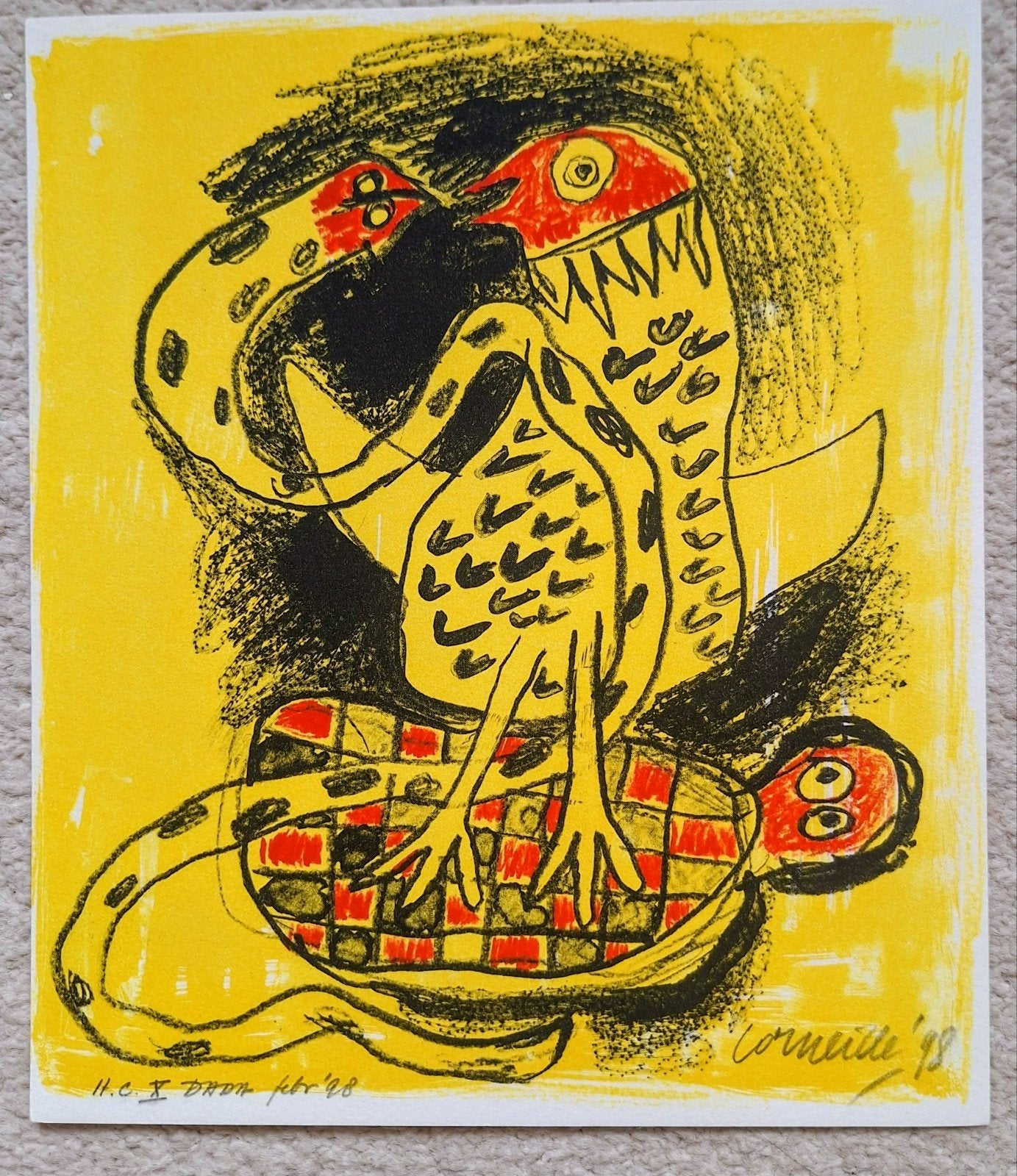 Corneille - Zeefdruk - 21 x 24 cm - Gesigneerd en gedateerd, Antiek en Kunst, Ophalen of Verzenden, Zeefdruk, Gesigneerd, 1950 - 1999