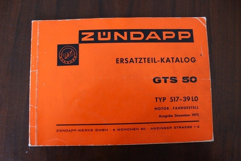 Zündapp GTS50 1972 mofa ersatzteil katalog typ 517, Ophalen of Verzenden, Gebruikt