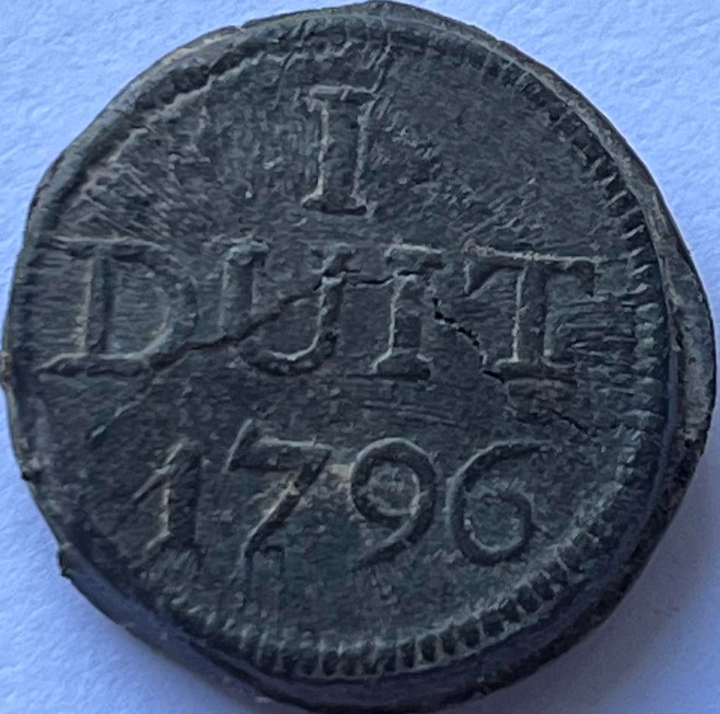 Zeer zeldzame tinnen duit 1796 Batavia, Postzegels en Munten, Munten | Nederland, Ophalen of Verzenden, Vóór koninkrijk, Overige waardes