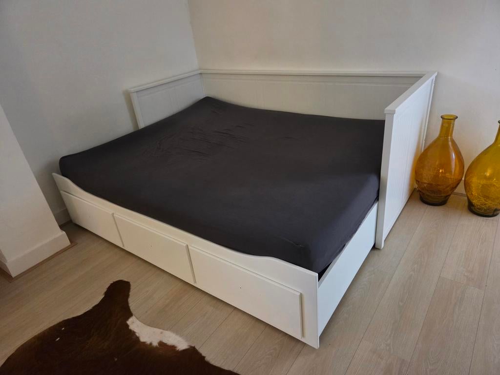 Ikea HEMNES tweepersoons bed - bedbank, Ophalen, Verstelbaar, Wit, Tweepersoons