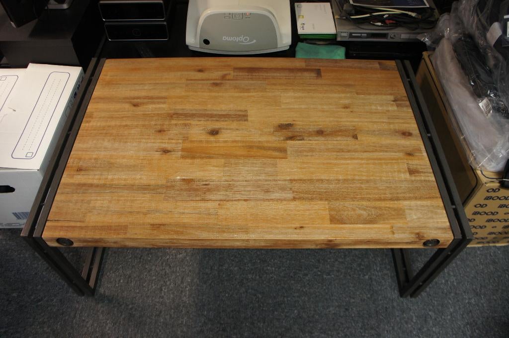 Salontafel Staal met Houtenplanken, Ophalen, 100 tot 150 cm, 50 tot 100 cm, Zo goed als nieuw