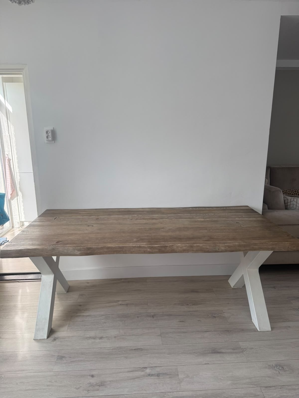 Eetkamertafel (200x80cm) met 6 taupe Rofra Home stoelen, Ophalen, Gebruikt, 50 tot 100 cm, Vijf personen of meer