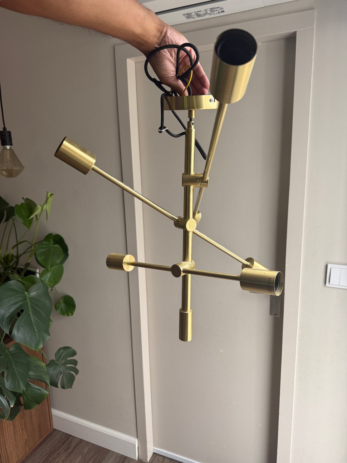 Gouden plafondlamp met 6 bollen - Zo goed als nieuw, Ophalen, Zo goed als nieuw, Metaal, E27 (groot)